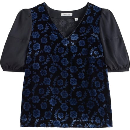 White Stuff Cleo Velvet Mix Top Black Print Größe: 10 | Blusen Outlet | Damen | Schwarz