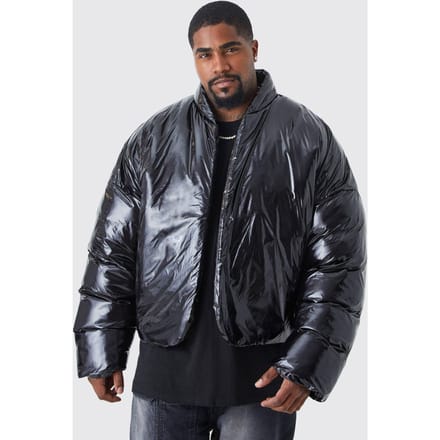Plus Boxy High Shine Volume Padded Puffer Bomber Jacket | Black | Size 2XL