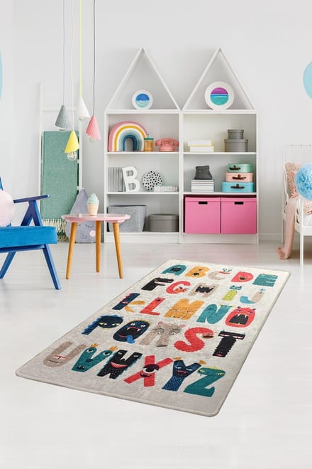 Asir Kinderkamertapijt (140 x 190 cm) – Speels Alfabet in Multicolor Monsterdesign