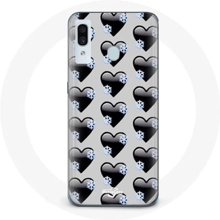 Coque pour Samsung Galaxy A20 Fond de coeurs noirs