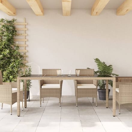 vidaXL - Tuintafel - met - glazen - blad - 190x90x75 - cm - poly - rattan - beige
