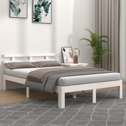 vidaXL - Bedframe - massief - hout - wit - 140x190 - cm