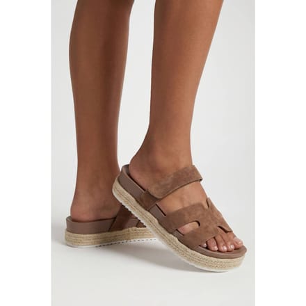 boohoo Dames Uitgesneden Dubbele Band Platform Slippers | Taupe | Maat: 41
