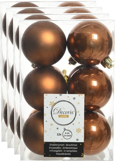 Decoris kerstballen - 48x st - kaneel bruin - D6 cm - kunststof - mat/glans - kerstversiering