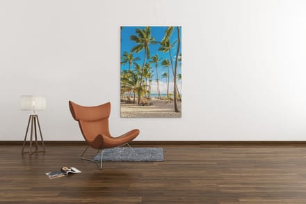 Canvas Schilderij - Landschap - Palmbomen en Strand - 90x60x2 cm