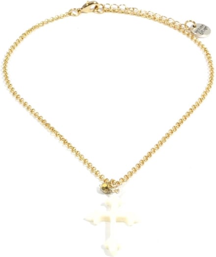 Heaven eleven - dames ketting goudkleurig plating met Wit kruis van hertegewei met de handgemaakt - 40cm
