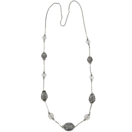 Behave - Ketting dames lang model - zilverkleur grijze kralen - 110 cm