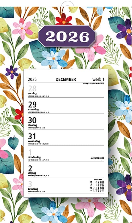MGPcards - Week Scheurkalender 2026 - Week begint op zondag - 21 x 34 cm - Bloemen - Kleur