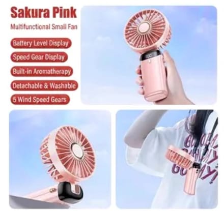 Draagbare HandVentilator handwaaier - mini ventilator - handventilator oplaadbaar - Hoofd Airco Verkoeling - Met Usb Kabel - Sakura Roze