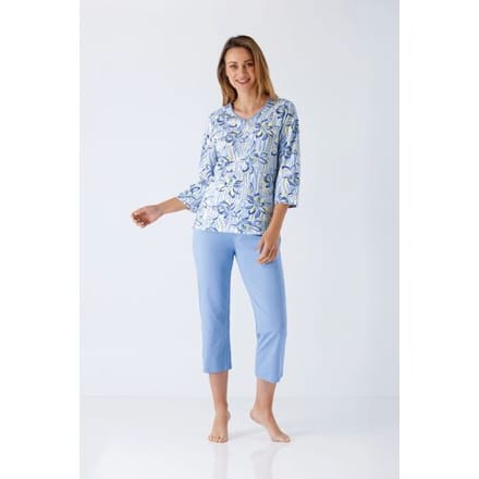Hajo bloemen pyjama voor dames - Blauw - Maat - 52/54