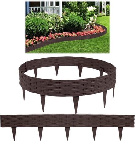 Gazonrand Kunststof - Bloembedomranding Tuinhek - Tuin Decoratie - Rotan Look - 5 Meter - Bruin