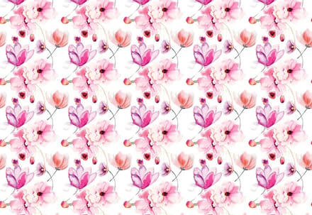 Fotobehang Flowers Pattern Pink | XL - 208cm x 146cm | 130g/m2 Vlies