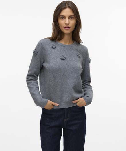 Vero Moda Trui Vmrose Ls O-neck Pullover Boo 10331434 Medium Grey Melange Dames Maat - M