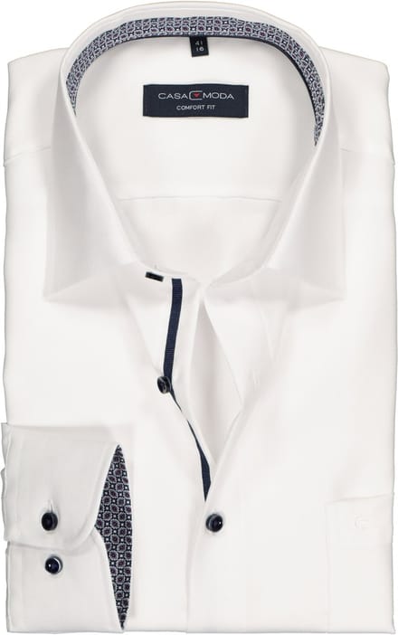 CASA MODA comfort fit overhemd - wit structuur (contrast) - Strijkvrij - Boordmaat: 42 (EU maat: L)