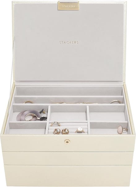 Juwelendoos Set - Opbergbox Sieraden - Sieraden Organiseren - Stapelbaar Ontwerp - Set van 3 - Metallic Parelmoer