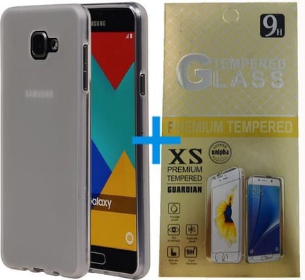 BestCases.nl Wit TPU silicoon back cover case hoesje met tempered glass screen protector voor Samsung Galaxy A3 2017