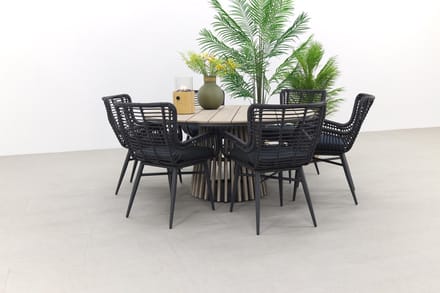 Jasmine Black/GI Trinxa 6-persoons ronde dining tuinset Ø148 cm.
