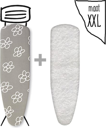 Leuke Strijkhoezen | Strijkhoes met Molton - Bloemen Grijs - maat XXL - complete set