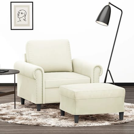 vidaXL - Fauteuil - met - voetenbank - 60 - cm - fluweel - crèmekleurig