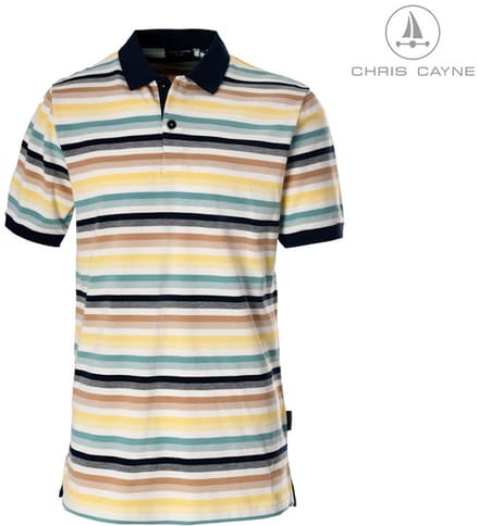 Chris Cayne heren poloshirt - M - offwhite/groen/geel - gestreept patroon - korte mouw - pique