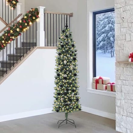 vidaXL Kunstmatige slanke kerstboom Groen en Wit 240 cm
