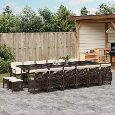 vidaXL - 17-delige - Tuinset - met - kussens - poly - rattan - bruin
