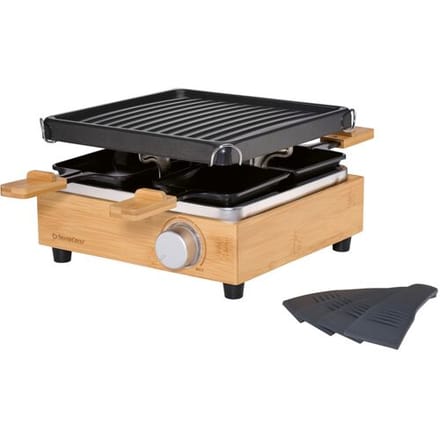 Silvercrest Gourmetstel - 4 personen - raclette grill bamboe - 800 watt