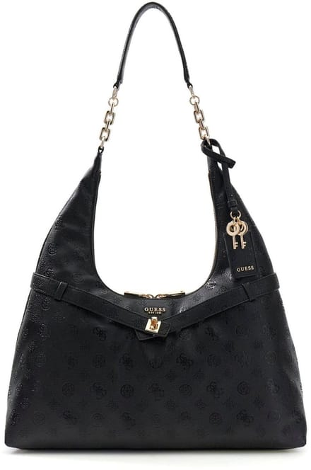 GUESS schoudertas Ella Logo Hobo Black Logo zwart