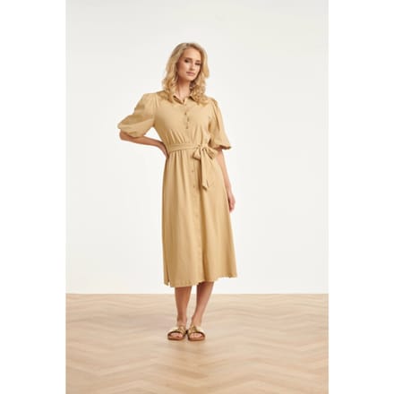 Smashed Lemon Midi doorknoopjurk in luxe travelstof met stretch |