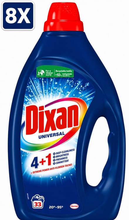 8 x Dixan - Vloeibaar wasmiddel - Universeel - 33 wasbeurten