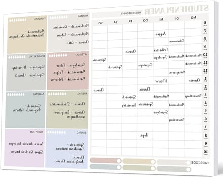 A4 Studieplanner met 50 Bladen, Wekelijks Schema, Leerplanning en Schoolbenodigdheden voor Studenten