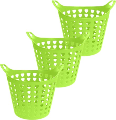 Excellent Houseware Flexibele wasmand - 3x - groen - 26 liter - kunststof - 40 x 42 cm