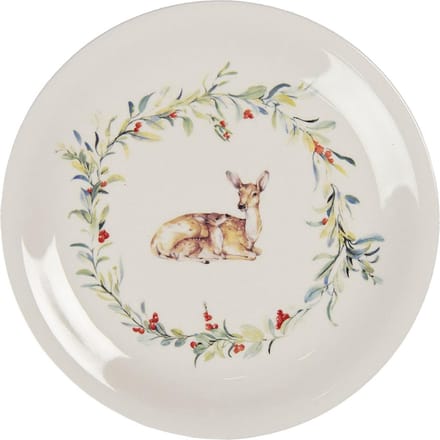 Clayre & Eef Dinerbord Ø 28 cm Wit Groen Keramiek Hert