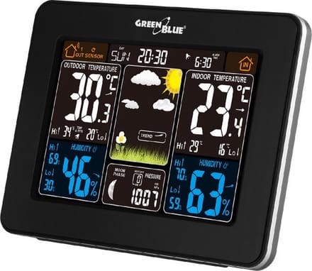 Weerstation DCF Maanfase GreenBlue DCF alarm Kleurenscherm GB523