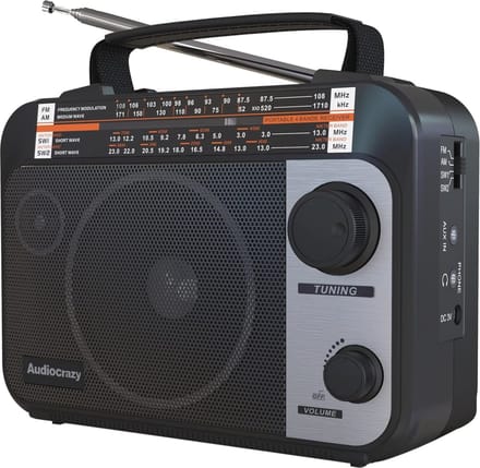 Draagbare FM/AM/SW radio met oplaadbare batterij en AUX-aansluiting