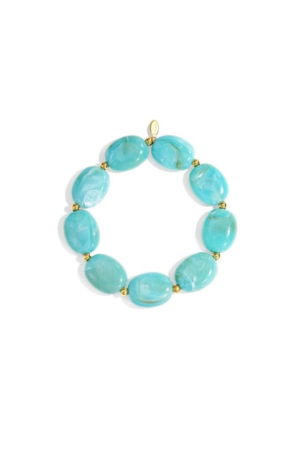 Bijoutheek Armband (Sieraad) Elastiek Kralen Ovaal Plat Sky Blue