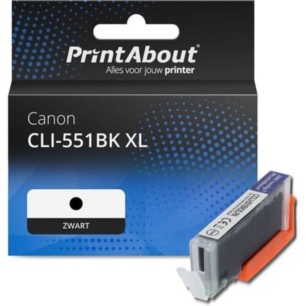 PrintAbout Inktcartridge CLI-551BK XL Zwart Hoge capaciteit geschikt voor Canon
