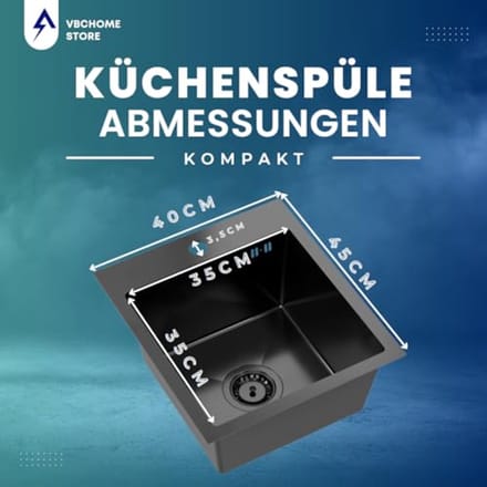Inbouwspoelbak Mat Zwart RVS 40 x 45 cm - Duurzaam en Modern Design