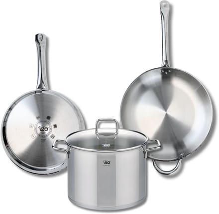 Set van 2 Koekenpannen 28 en 32 cm en 1 braadpan 26 cm Elo Profi Citrin