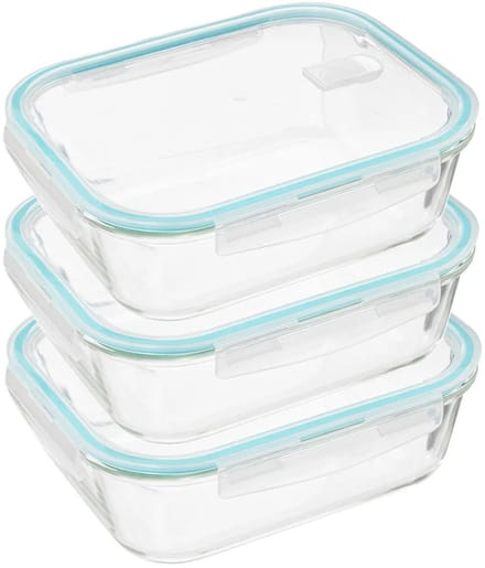 5Five Vershoudbakje met deksel - 3x - glas - luchtdicht - met clips - 26 x 21 x 8 cm - 2260 ml