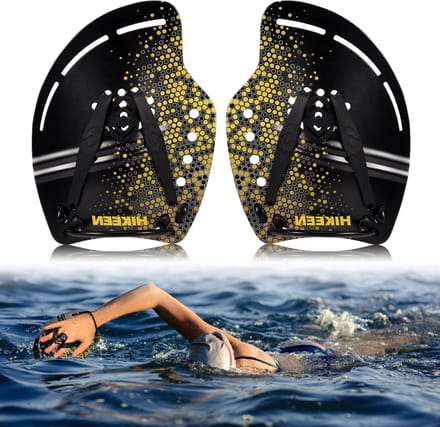 Verstelbare handpeddel voor krachttraining in het water, ideaal voor zwemmers, blauw/geel/roze