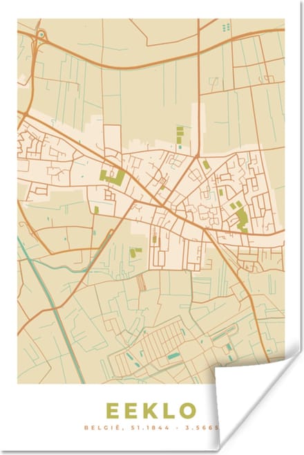 Poster Retro - Plattegrond - Stadskaart - Kaart - België - 60x90 cm