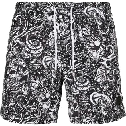 Urban Classics - Tattoo Zwemshorts - 4XL - Zwart/Wit