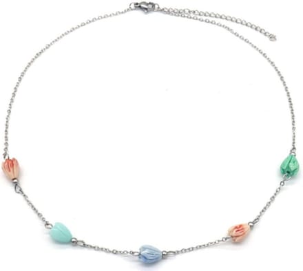 Ketting met Bloemen - RVS - Lengte 39-44 cm - Zilverkleurig