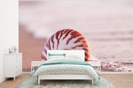 Behang - Fotobehang Schelp - Strand - Zee - Zand - Breedte 295 cm x hoogte 220 cm