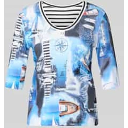 T-shirt in all-over look met 3/4-mouw