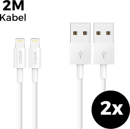 2x iPhone Lightning kabels 2m - USB naar Lightning oplaadkabels set van 2 - geschikt voor Apple iPhone 14 / iPhone 13 / iPhone 12