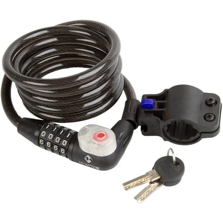 Spiraalkabelslot met combinatie met ledlampje en houder Messingschlager M-wave