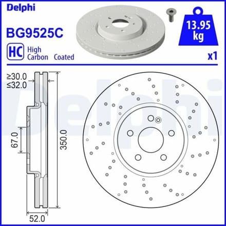 Remschijf DELPHI BG9525C, 1 stuk