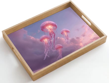 Dienblad hout 50x35 cm - Schootdienblad - Kwallen - Roze - Wolken - Borrelplank rechthoek - Plateau dienbladen